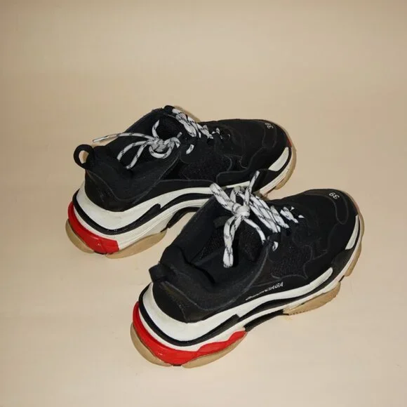 Balenciaga Triple S Mesh/ Leather Black Red White Trainers - Size EU 39 - Picture 11 of 13